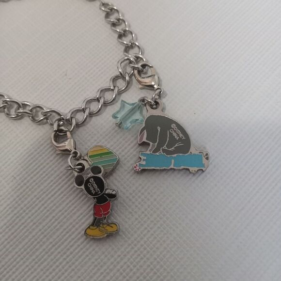 Disney Mickey & Minnie Silver Toned Curb Link July Birth Month Charm Bracelet - Picture 7 of 10